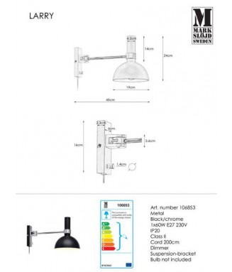 Larry Wall Black- Brass 106970/ Seinavalgusti