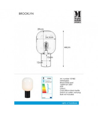 Brooklyn Black/White, H-44cm, 107482 /Lauavalgusti