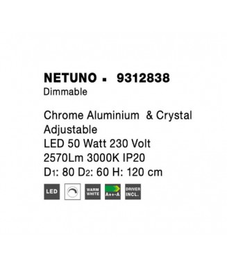 Netuno D-80/60cm, 50W LED Chrome