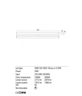 Task Chrome 24W L-120cm IP44/ Seinavalgusti