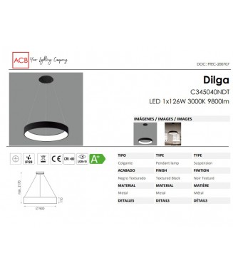 Dilga Pendant Black D-90cm Triac Dimm/ Rippvalgusti