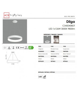Dilga Pendant White D-90cm Triac Dimm