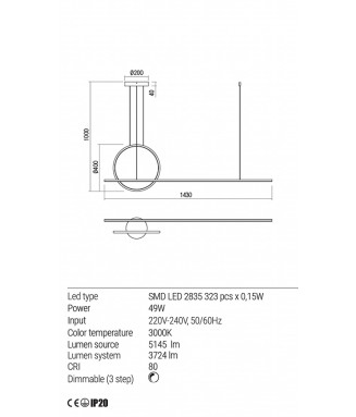 Giotto Pendant White 49W LED