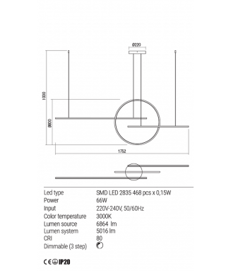 Giotto Pendant White 66W LED/ Rippvalgusti