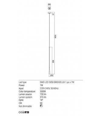 Ito Brush Gold 7W H-80cm / Rippvalgusti