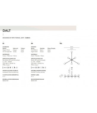 Dalt C1280/6 Aged Gold- Green Marble / Rippvalgusti