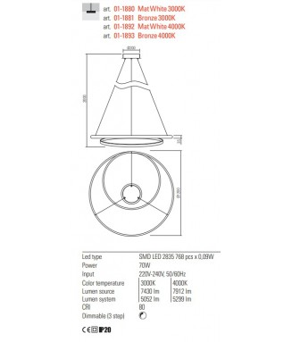 Torsion Pendant D-120cm White 70W LED/ Rippvalgusti