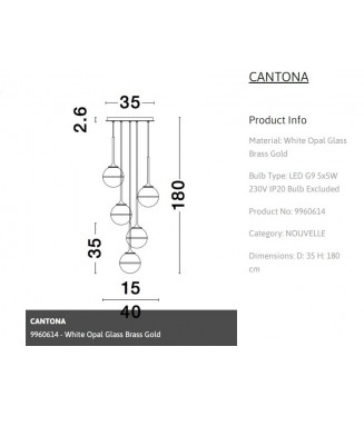 Cantona 9960614, 5xG9 / Rippvalgusti