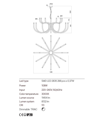 Luxor 01-3235 White D-125cm /Rippvalgusti