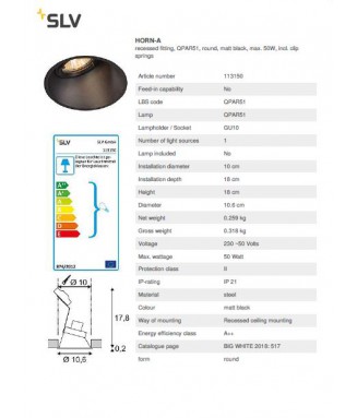 Horn A 113150 1xGU10 Black